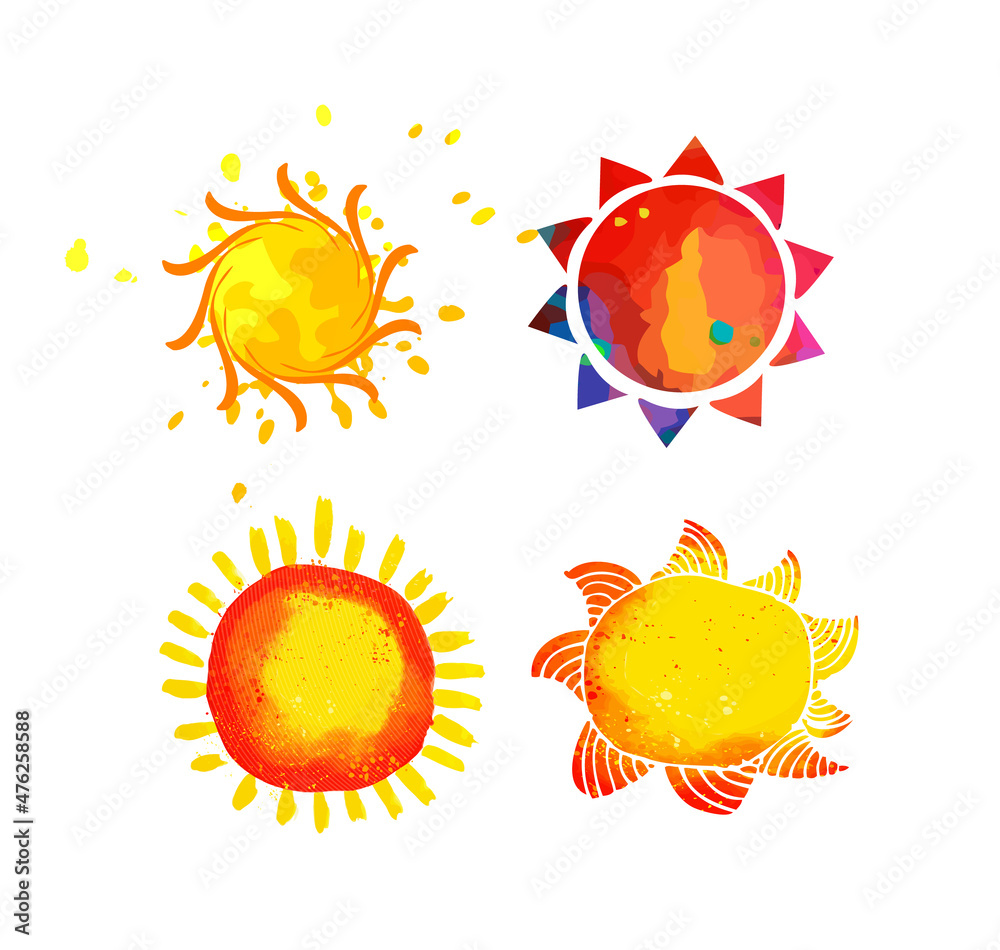 Suns. Elements for design. Set of beautiful sun. Vector illustration Suns. Elements for design. Set of beautiful sun. Vector illustration