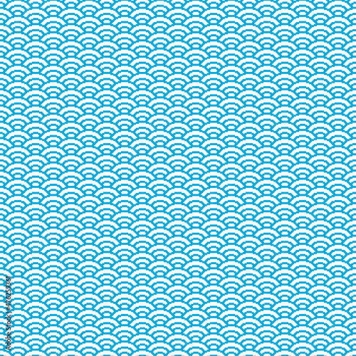simple vector pixel art seamless pattern of minimalistic blue color japanese water waves pattern