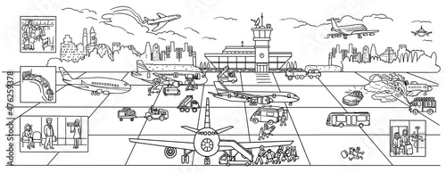 Wallpaper Mural Coloring airport theme. Airplanes on the runway. Tourist, travel and airplane thematic. Poster. Torontodigital.ca
