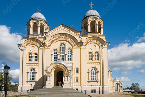 View of the Christian Orthodox Church. Holy cross Cathedral in the city of Verkhoturye, Russia.