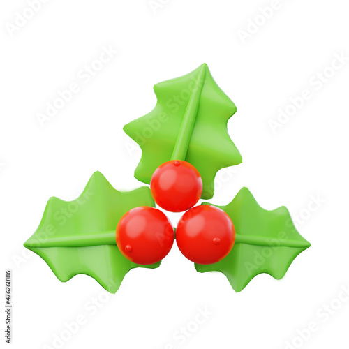 Cartoon merry christmas misletoe berries 3d render illustration.