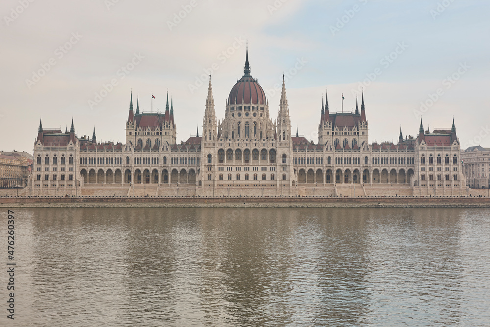 Hungarian parliament and Danube river in Budapest city center