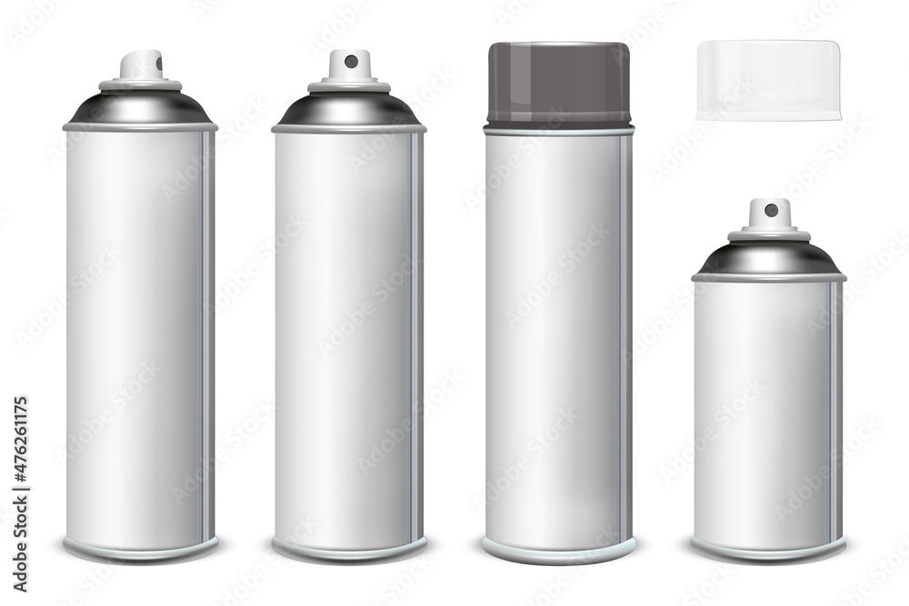 White Spray Paint Metal Cans Isolated On White Stock Photo