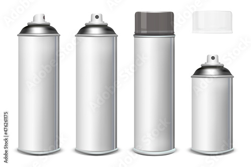 White Paint Aerosol Spray Metal 3D Bottle Can, Graffiti, Deodorant, Household Chemicals, Poison. Front View. Illustration Isolated On White Background. Mock Up Template For Your Design. Vector EPS10