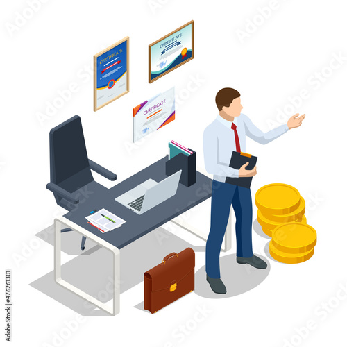 Isometric Consult Financial Concept. Investment Consultant, Financial Consultant, Financial advisor. Investment in Securities, Smart Investment, Strategic Management