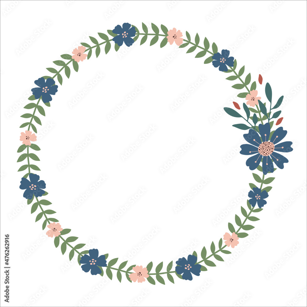 Wreath made from ornaments in blue and green colors. Design for invitation, wedding or greeting cards. Wreath made from ornaments in blue and green colors. Design for invitation, wedding or greeting cards.