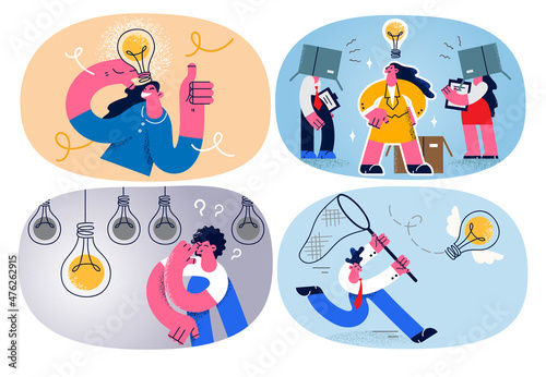 Set of businesspeople engaged in creative thinking developing business plan 