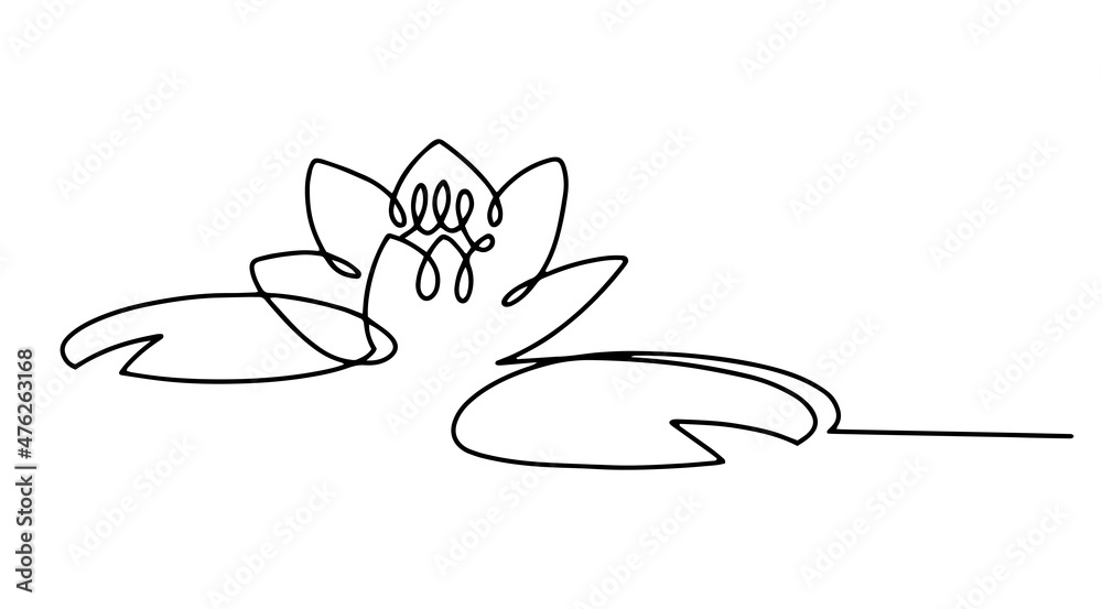 Minimal lotus with leaves. Logo for beauty products, spa salon. Line water lily