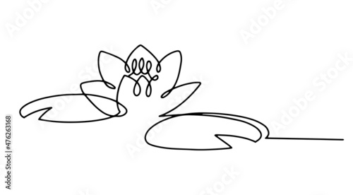 Minimal lotus with leaves. Logo for beauty products, spa salon. Line water lily