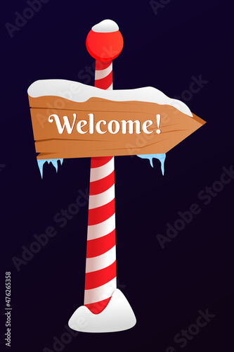 Holiday Signs. Cute of North Pole signs or Christmas. Winter holiday xmas symbol, cartoon banner.