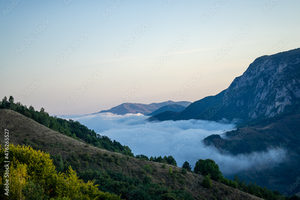 Scenic Fog in Mountains