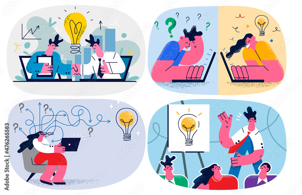 Set of businesspeople collaborate developing business ideas Set of businesspeople collaborate developing business ideas