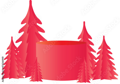 red christmas tree and pedestal