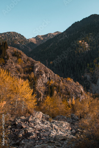 Autumn golden mountain landscape of Almaty