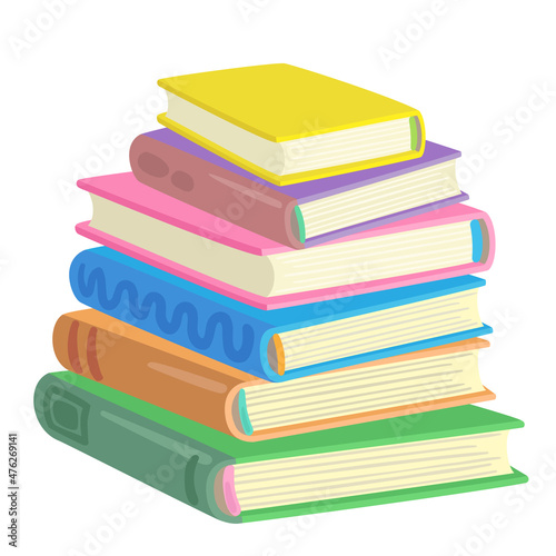Big stack of books. In cartoon style. Isolated on white background. Vector flat illustration