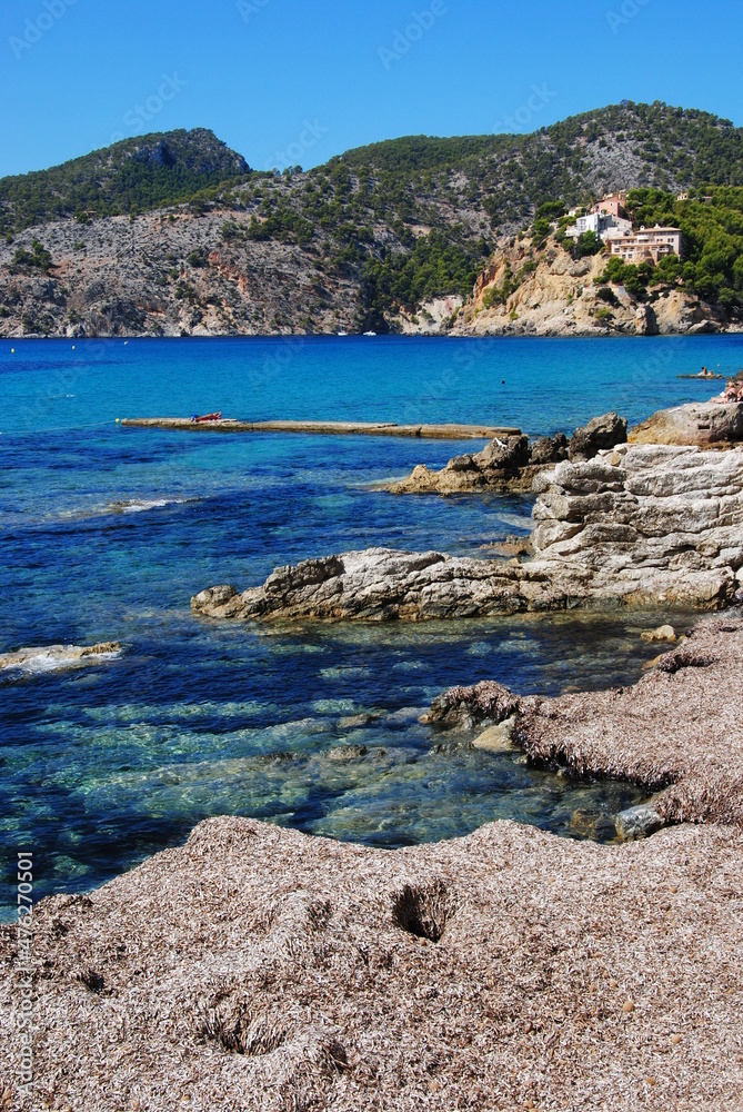 Idyllic view of the beautiful beach Majorca island, Mediterranean Sea.