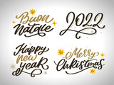 Merry Christmas New Year 2022 Lettering Calligraphy Design Set. Vector illustration