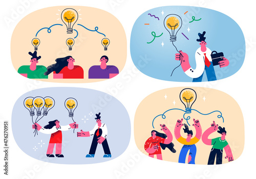 Set of businesspeople collaborate generate business idea solution 
