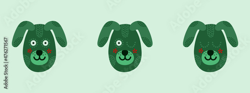 Head with expression of emotions of a funny dog in cartoon style isolated on a colored background.