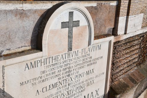 Latin written on the wall of Colosseo Rome Italy