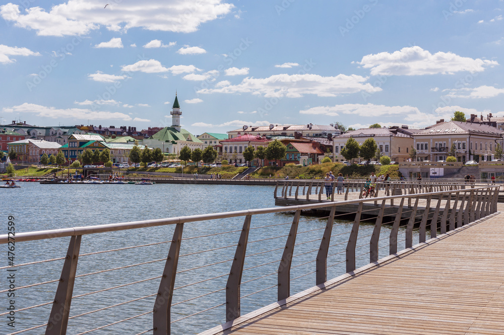 View of the Old Tatar settlement from the Kaban lake embankment in Kazan