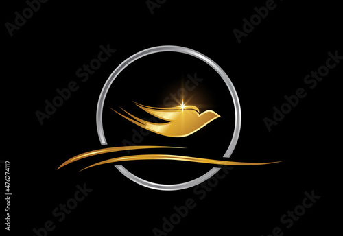 Flying bird into a circle logo, bird logo design