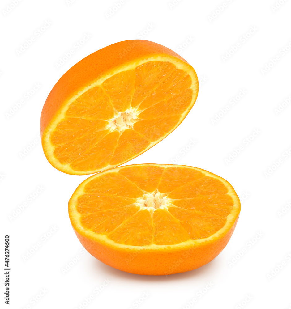 Half of fresh orange fruit isolated on white background. Half of fresh orange fruit isolated on white background.