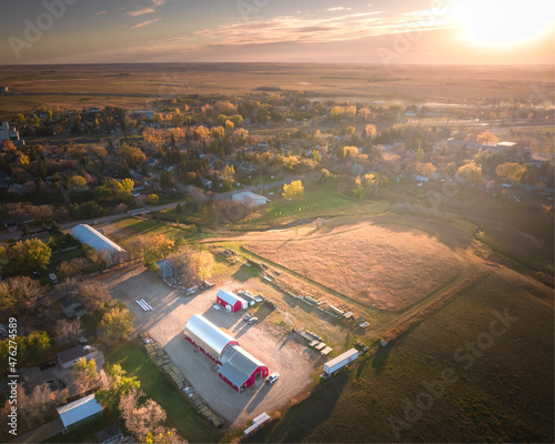 Aerial of a small town in the Saskatchewan province in Canada photo