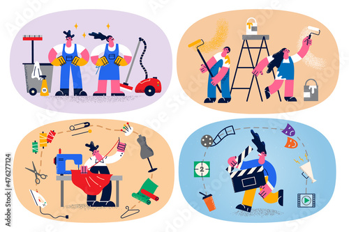 Set of diverse people occupations and professions 