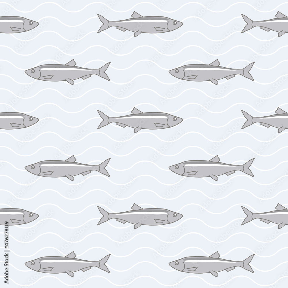 Obraz premium Seamless vector pattern with herring fish on a light blue background