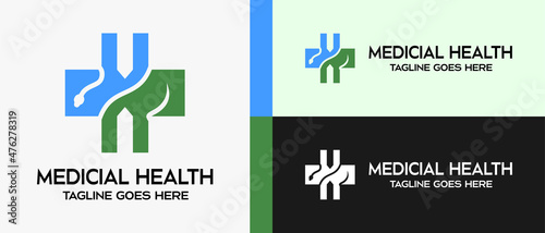 letter h design logo template in cross icon with snake wrapped around. vector illustration