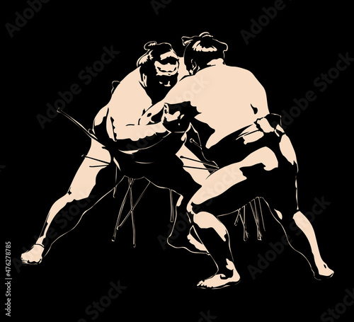Fotografie Sumo, two athletes face off sports duel