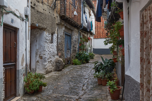 Street in the pretty town of Hervas in Caceres, Spain.  photo