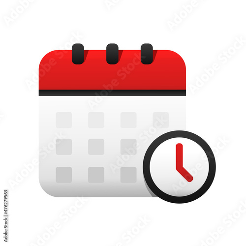 Calendar with clock time sign symbol. Illustration vector
