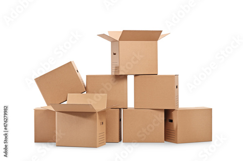 Closed and open cardboard boxes photo