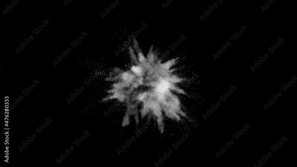Super slow motion of white powder explosion isolated on black background. Filmed on high speed cinema camera, 1000fps.