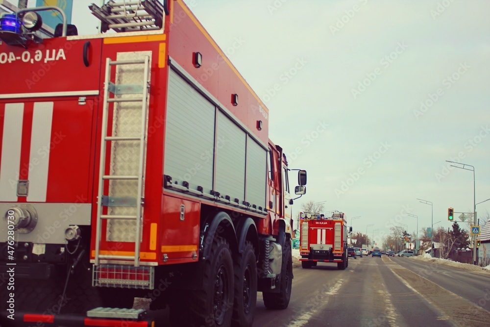 Fire trucks go to call, Kazakhstan December 21, 2021
