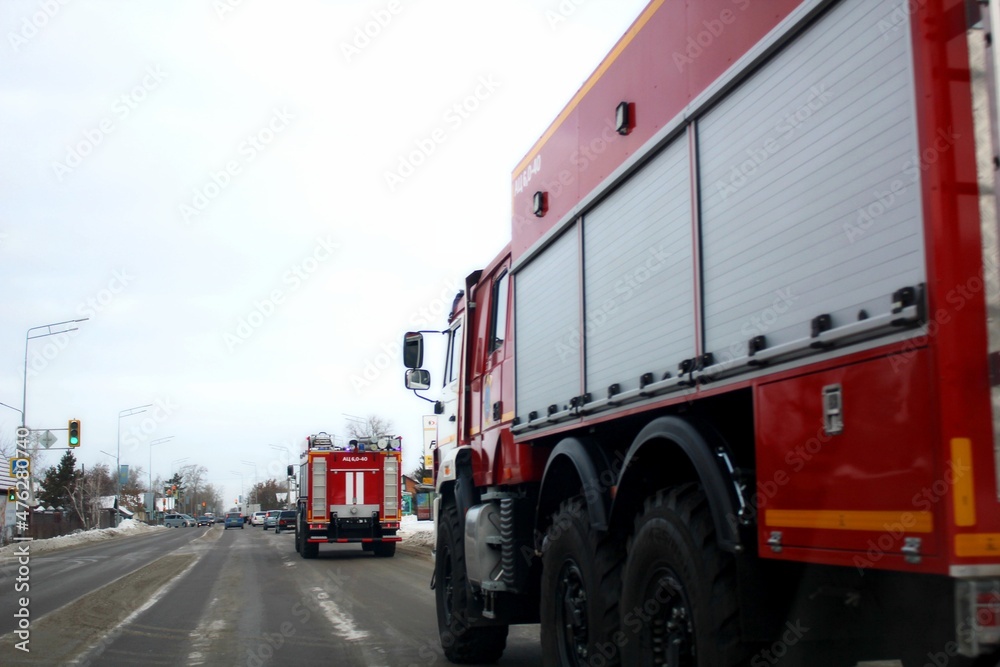Fire trucks go to call, Kazakhstan December 21, 2021 Fire trucks go to call, Kazakhstan December 21, 2021