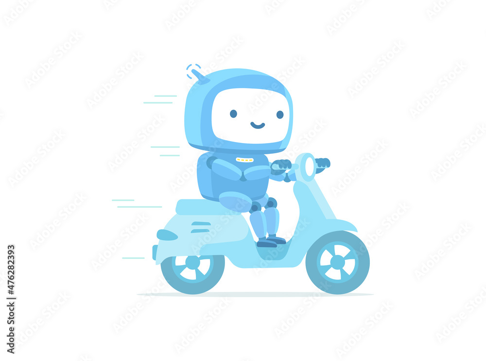 Robot delivery. Courier on a bike.