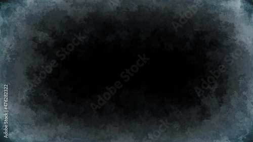 Looping blue grunge vignette on black background. Animated horror frame overlay. Black backdrop can be removed with 