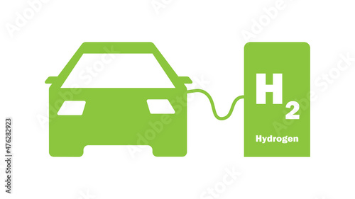 Green hydrogen car and filling station vector illustration icon