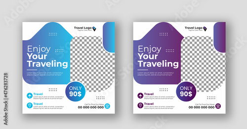 Business social media post square flyer travel banner template