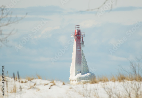 Winter Lighthouse on Lake Michigan 