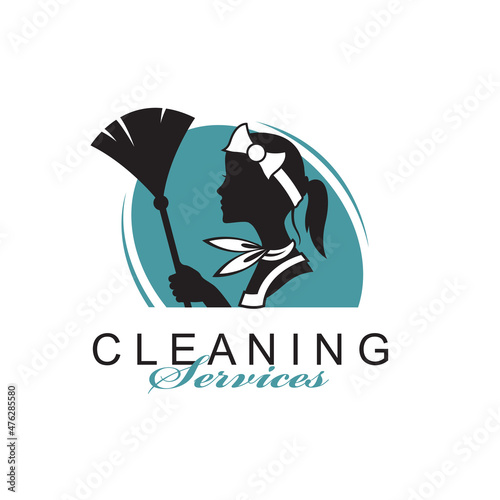 house maid lady for cleaning service design with whisk in hand isolated on white background