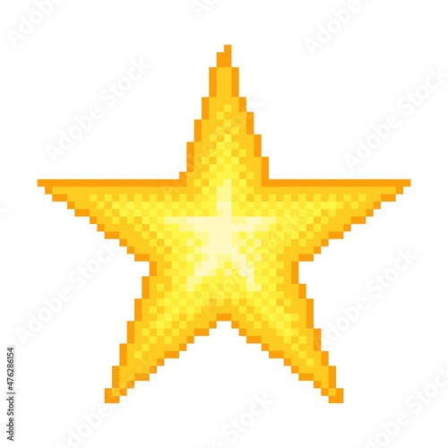 Gold star icon pixel art. Vector illustration.