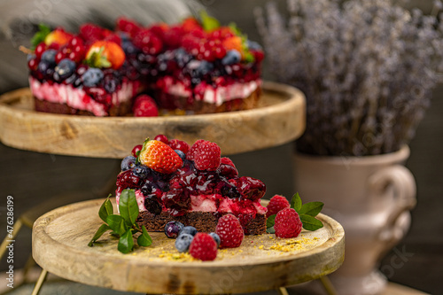 Chocolate cake with berries on top