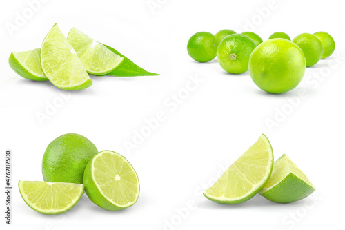 Group of limes over a white background