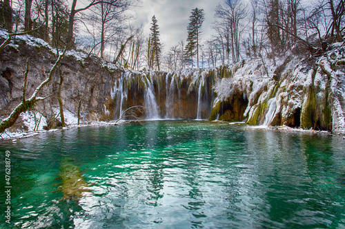 Plitvice lakes national park in Croatia in winter photo