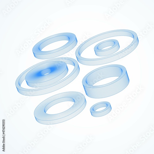 3d circles flying geometric element lines style blue color vector