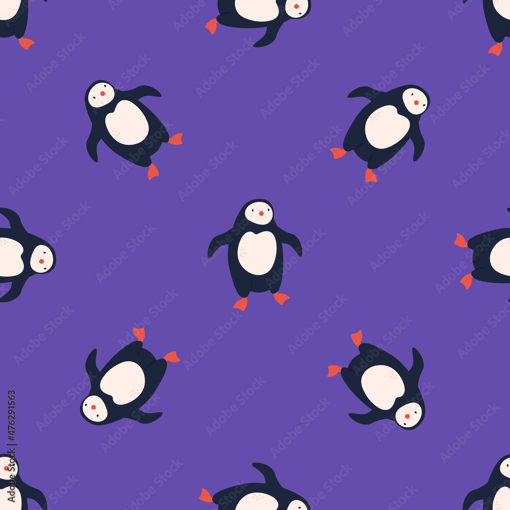 Obraz premium Vector seamless pattern with cute funny penguins